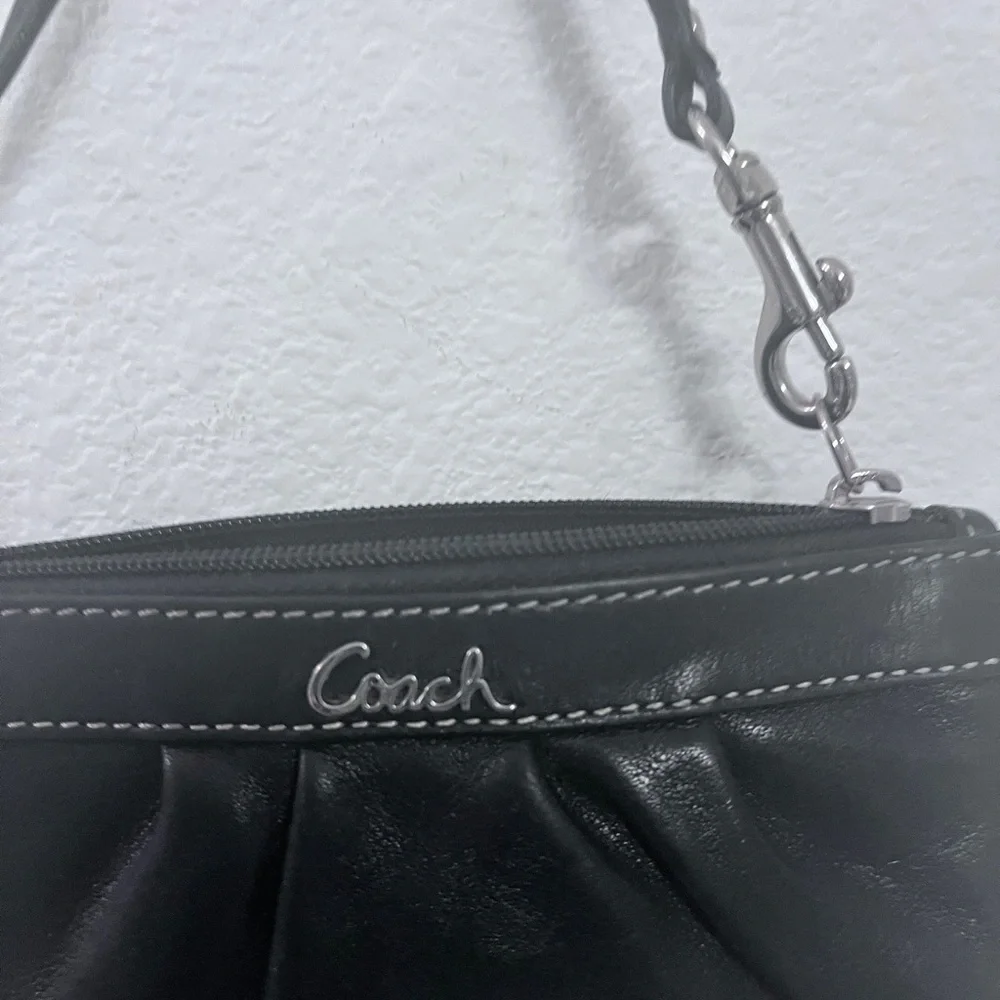 Authentic Coach Black Leather Wristlet with Silver Hardware